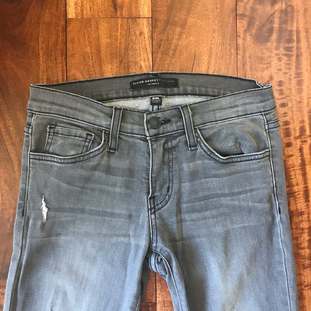 FLYING MONKEY Gray Distressed Denim - Picture 3 of 4